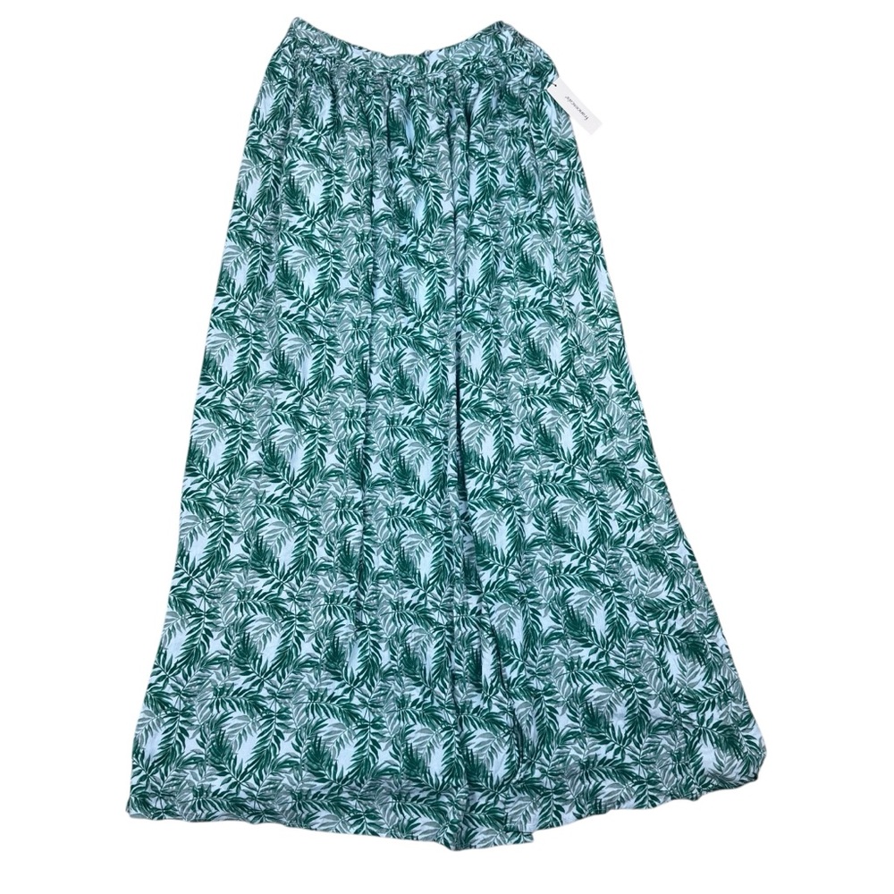 NWT Mi Ami Tropical Green Leaf Leg Slit Long Maxi Skirt Francesca’s Medium